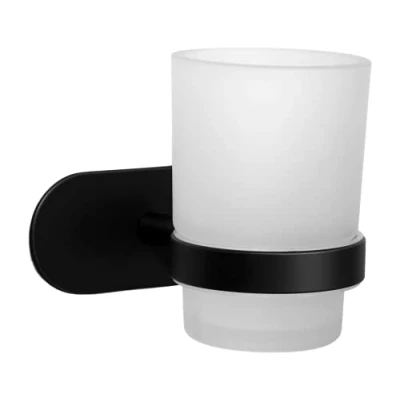 Imagen de Ambrosya Portacepillos de Dientes sin Taladrar Baño Taza Vidrio Pared Soporte Cepillo para Pegar (Acero Inoxidable (Negro))