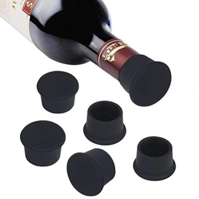 Imagen de Vicloon Tapones para Botellas, 6 Piezas de Vino Silicona, Tapa Botella Reutilizables Botellas y Cerveza, Negro