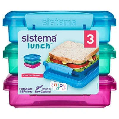 Imagen de Sistema Lunch fiambreras para sándwiches Recipientes guardar comida de 450 ml Sin BPA Colores variados 3 unidades
