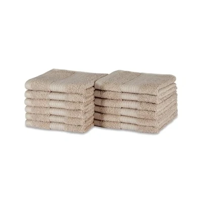 Imagen de Amazon Basics Toallita faciales de algodón orgánico Resistente a la decoloración, Paquete 12, 30 x cm, Gris Pardo