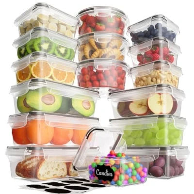Imagen de Withosent Envases Herméticos de Plástico para Alimentos 32 Piezas(16 Recipientes y 16 Tapas), Contenedores Comida Cocina, Apto Lavavajillas, Microondas(1L 840ml 700ml 550ml 350ml)