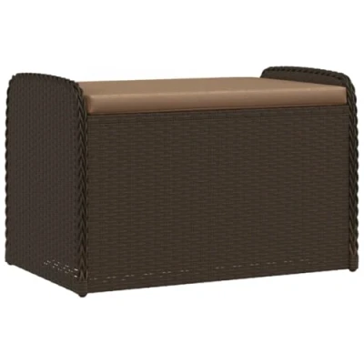 Imagen de vidaXL Banco de Almacenaje con Cojín, Asiento Exterior, Caja Almacenamiento, Mueble para Patio Jardín Terraza, Ratán Sintético Marrón