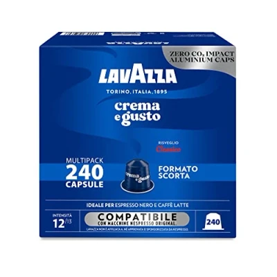 Imagen de Lavazza, Crema e Gusto Classico, 80 cápsulas de aluminio compatibles con máquinas originales Nespresso*, notas especias, chocolate y madera, arábica robusta, intensidad 12/13, tostado medio