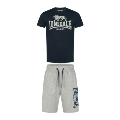 Imagen de Lonsdale Conjunto de camiseta y pantalones cortos para hombre, ajuste normal, MAIR, azul marino oscuro/gris marl, S