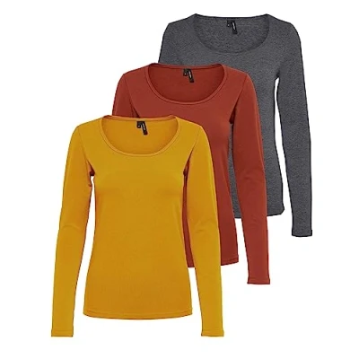 Imagen de VERO MODA Camiseta de manga larga Vmmaxi My Ls Soft Uneck Ga Noos, 1 amarillo dorado, henna quemada, gris oscuro, S