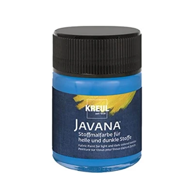 Imagen de KREUL 91956 Javana pintura para tejidos claros y oscuros, 50 ml azul cristal, color brillante a base de agua, carácter pastoso, estampar estarcir