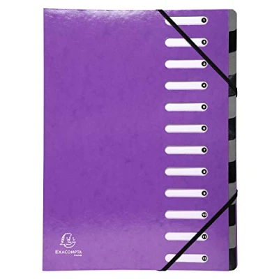 Imagen de Exacompta 53926E Clasificador Harmonika 12 pestañas y cierre con gomas, Gama Polipropileno Iderama, Color Morado
