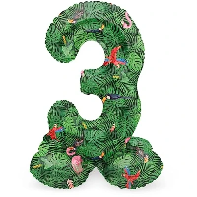 Imagen de Folat B.V. 63943 Aluminio Número Figura 3 Jungle Vibe Verde 72 cm decoración globos para cumpleaños, aniversario (no se necesita helio), color, talla única