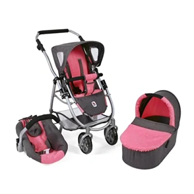 Imagen de Bayer Chic 2000 Cochecito para muñecas Emotion 3 en 1 All In, Color Melange Antracita Rosa, 67 x 43 77 cm (637 41)
