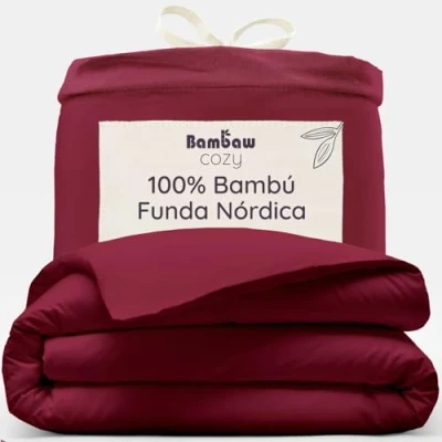 Imagen de Funda Nórdica de Bambú Borgoña 200x200 cm Duvet Cover Suavidad Sostenible Lujo Nordica Antiacaros Tejido Transpirable Bambaw