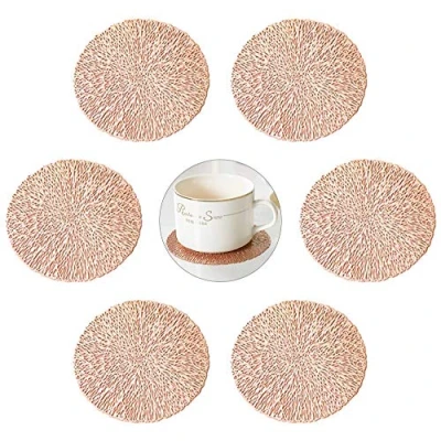 Imagen de GLOBALDREAM Redondos Posavasos, 6 Piezas Manteles Individuales Vintage Posavasos para Mesa de Comedor Kitchen Posavaso (Oro Rosa, 10cm)