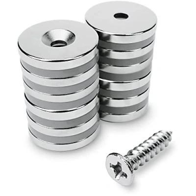 Imagen de Sensei 12 piezas Imán de neodimio redondo 20x3 mm, con agujero para tornillo, 4,5 kg fuerza atracción + tornillos incluidos