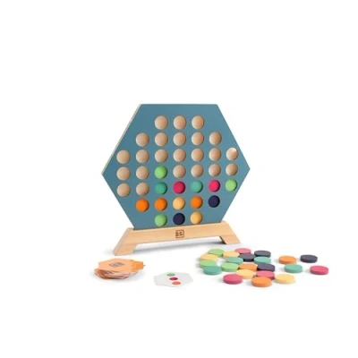 Imagen de BS Toys Juego de Mesa 3 en una Fila Variante Cuatro GANA Estrategia Hexagonal Madera con Cartas Reversibles para niños a Partir 5 años y Mayores 2 4 Jugadores