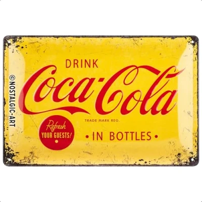 Imagen de Nostalgic Art Coca Cola Logo Yellow Placa Decorativa, Metal, Amarillo y Rojo, 20 x 30 cm