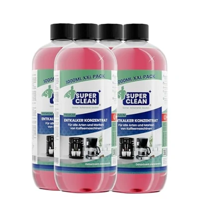 Imagen de SUPER CLEAN 4 x 1000 ml Universal Descalcificador Cafetera automática Líquido Para todas las máquinas y marcas 40 Efectivo de Cafeteras, Hervidores