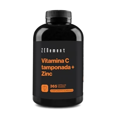 Imagen de Vitamina C tamponada + Zinc 365 cápsulas veganas 1000mg 10mg (como bisglicinato) Dosis alta Apoya al sistema inmunitario y la vitalidad pH neutro, suave para el estómago