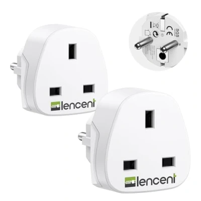 Imagen de LENCENT 2X Adaptador Enchufe UK a Europeo [3250W/13A MAX], España, EU, de Viaje inglés español