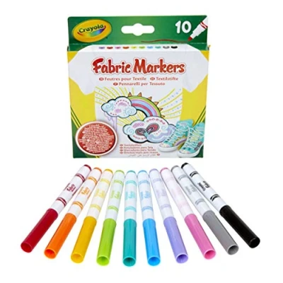 Imagen de CRAYOLA Marcadores de tela, 10 piezas, rojo, rosa, naranja, amarillo, violeta, verde claro, azul, azul gris, negro, Para decorar camisetas y objetos 58 8633