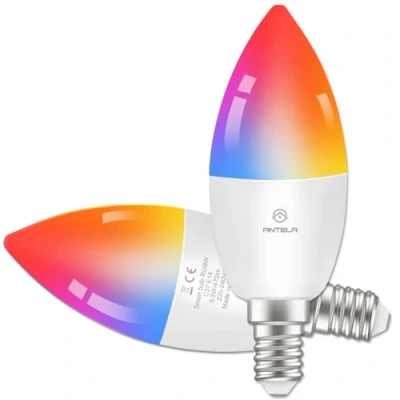 Imagen de ANTELA Bombilla Inteligente LED WiFi Compatible con Alexa/Google Home, 4.5W 385LM E14 RGB Regulable 16 Millones de Colores Blanco Cálido/Frío 2700K 6500K RA80,2PCS