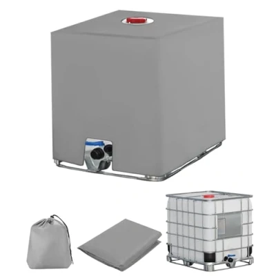 Imagen de Cubierta para Depósito de Agua 1000 litros, IBC Funda Deposito Protección, Antipolvo Anti UV Grifo Agua, Tapa Lluvia, Contenedor (120 x 100 116 cm, Gris)