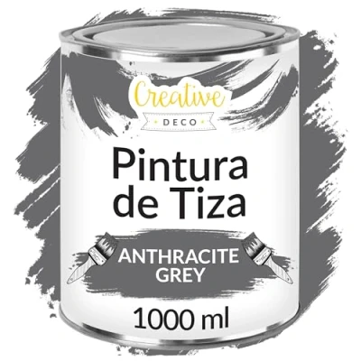 Imagen de Creative DECO 1L Gris Antracita Pintura a la Tiza para Muebles Chalk Paint Madera Mate y Lavable sin Lijar Renovación, Decoración, Manualidades Posible Efecto de Barrido Gradiente