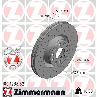Imagen de ZIMMERMANN SPORT COAT Z 100.1238.52 Disco de freno 323 30 10/5 5 112 ventilación interna, perforado revestido altamente carbonizado AUDI: A8 D2