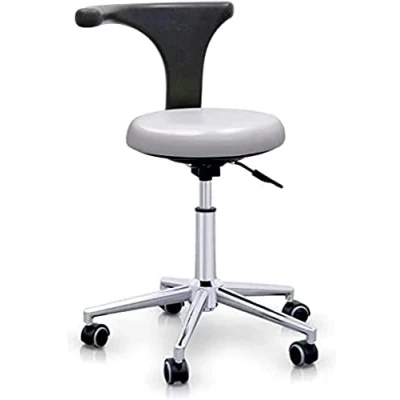 Imagen de QUIRUMED Taburete con Respaldo ergonómico Profesional, Color Plata, Estructura en Acero Inoxidable, Polipiel, Base Ruedas, Asiento Regulable Altura, hasta 120 kg