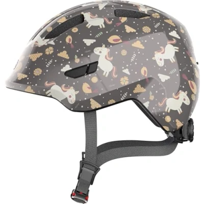 Imagen de ABUS casco infantil Smiley 3.0 de bicicleta con ajuste profundo, diseños adaptados a los niños y espacio para una coleta niñas gris dibujo coche, talla M
