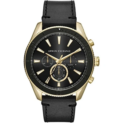 Imagen de Armani Exchange Reloj Hombre, Movimiento cronógrafo de cuarzo, 46mm Caja acero inoxidable dorado con correa piel, AX1818, Negro y tono