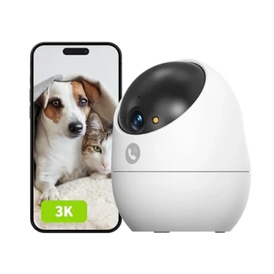 Imagen de Beans View 3K cámara de Interior para Seguridad, visión Nocturna en Color, Vista 360, Wi Fi Mascotas/Perros/Gatos, Detección Humana, Autoseguimiento, Trabajar con Alexa (D210 5MP)