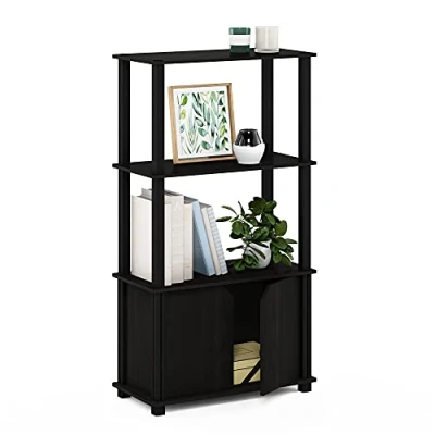 Imagen de Furinno Brahms Estantería Multiusos de 4 Niveles con Puerta, Color Negro (Espresso) y