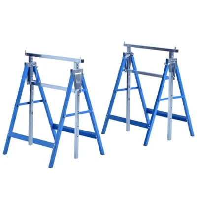 Imagen de HOMCOM Set de 2 Caballetes Telescópicos Plegables con Altura Ajustable Sierra Acero para Mesa y Trabajo Bricolaje Carga 200 kg 68x58x80 130 cm Azul