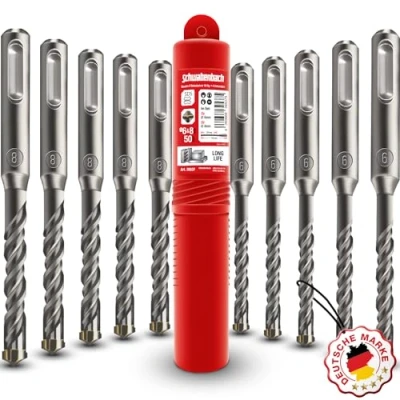 Imagen de SCHWABENBACH ® Juego de brocas SDS Plus para hormigón, 10 piezas, 6 x 110 mm (5 uds.) y 8 uds.). Super SDS, taladro martillo perforador Bosch, Hilti, Metabo,