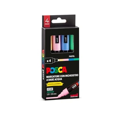 Imagen de Posca UniPosca Juego de rotuladores acrílicos punta redonda 1,8 2,5 mm, colores para tejidos, madera, vidrio y otros, acuarelables Uni profesionales papelería,