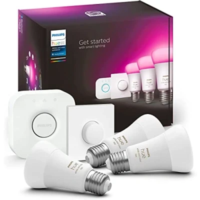 Imagen de Philips Hue 929002468803 Bombilla Inteligente, A60 E27, Luz Blanca y de Colores, 10.5 W, Compatible con Alexa Google Home, Juego 5 piezas