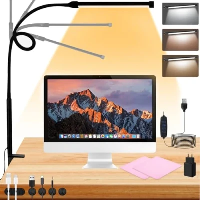 Imagen de UCAMP Lampara Escritorio LED,Lámpara LED 3 Colores,10 Niveles de Brillo,Lámpara Potente con Clip,360 Lámpara Pinza Adaptador Incluido