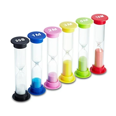 Imagen de Comsmart Temporizador de arena 6 colores, reloj arena, 30 segundos, 1 min, 2 minutos, 3 5 10 minutos (paquete 6)