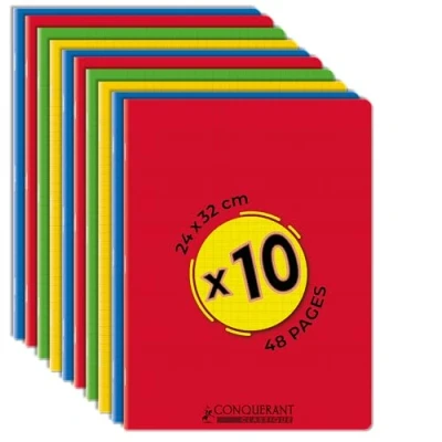 Imagen de CONQUERANT Lote de 10 cuadernos clásicos (24 x 32 cm, grandes baldosas Seyès 48 páginas grapadas
