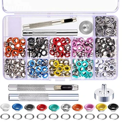 Imagen de 500 Piezas Kit Ojetes Metalicos,5mm Remachadora Ojales Set con Herramienta de Montaje Arandela Ojales,para DIY Artesanía Zapatos/Bolsos/Cuero/Lona/Ropa(10 Colores)