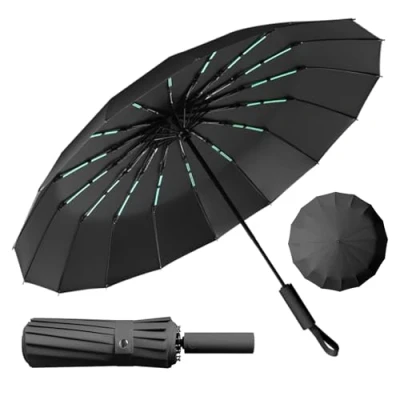 Imagen de LENDOO Paraguas Compacto Glegable 16 Varillas Antitormentas, Gran Plegable con Apertura Automática, a Prueba de Viento, Parasol Anti UV