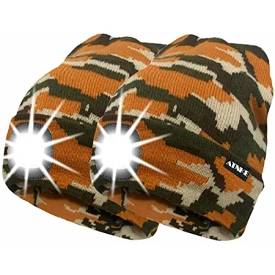 Imagen de ATNKE 2 Piezas Nueva LED Gorra con luz cálida,Unisex USB Recargable Sombrero para Correr Ultra Brillante 4 lámpara de Impermeable Multicolor/Camouflage Yellow