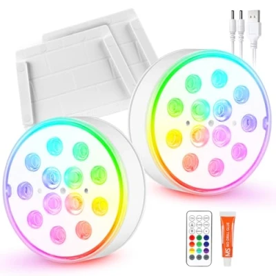 Imagen de Luces LED Piscina Sumergibles con Control Remoto Luz Sumergible IP68 Impermeables 16 Colores de Iluminación Color RGB para Decoración Acuario Estanque Bodas