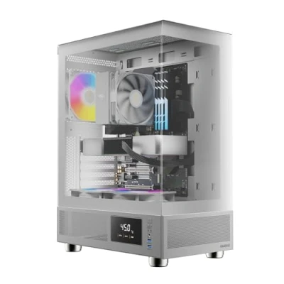 Imagen de Caja para PC GAMDIAS Atlas E1 ATX Mid Torre, Monitor en Tiempo Real, 3 Ventiladores ARGB de 120 mm Preinstalados, Vidrio Templado sin Juntas, Ventilación Lateral Alto Flujo, Blanco
