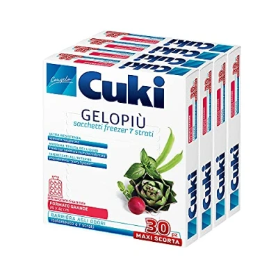 Imagen de Cuki Gelopiù Bolsas para congelar de 7 capas, tamaño grande, 29 x 42 cm, 6 L, 4 paquetes 30 unidades, 780 g