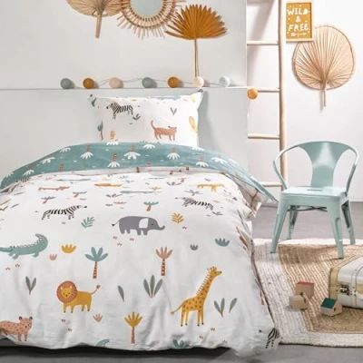 Imagen de Familando Juego de ropa cama para niños y niñas, 135 x 200 cm, 80 100% algodón, con cremallera en diferentes motivos (safari, cm cm)