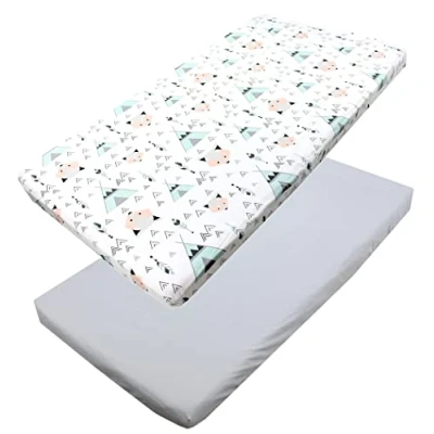 Imagen de TupTam Sábana Ajustable para Cuna Bebé 2 Pack, Gris/Zorro/Menta, 70 x 140 cm