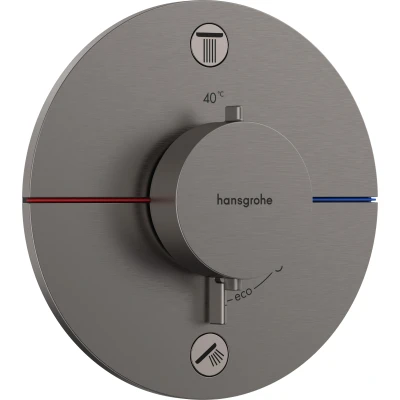 Imagen de hansgrohe ShowerSelect Comfort S, termostato empotrado con combinación de seguridad, botón seguridad (SafetyStop) a 40C, redondo para ducha/bañera, 2 funciones, cromo negro cepillado