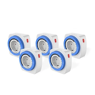 Imagen de Garza Pack 5 Temporizadores analógicos Mini de Interior, Conmutación Cada 15 Minutos, Protección Infantil, Blanco y Azul