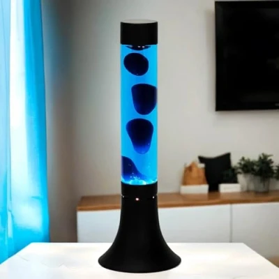 Imagen de Lámpara de lava vidrio aluminio negro azul fiesta habitación juvenil 37,5 cm E14 incl. bombilla mesa retro atmosférica Magma YVONNE