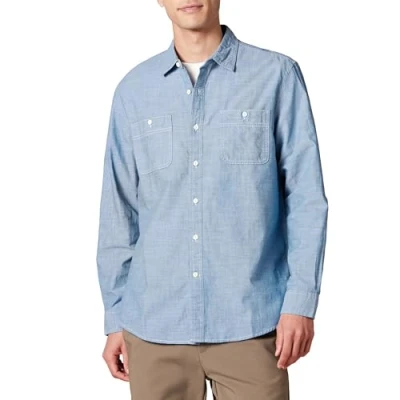 Imagen de Amazon Essentials Camisa Chambray de Manga Larga y Ajuste Normal Hombre, Azul, XXL